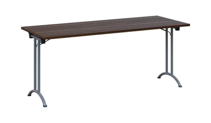 SLA 180 lak skládací jednací stůl 1800x700, deska 25 mm, podnož stříbrný lak, deska ořech královský